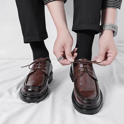 Four Seasons Platform Lace-up Round Head Casual Leather Shoes Men's Business Fashion Dress Youth Men's Shoes Wedding Shoes