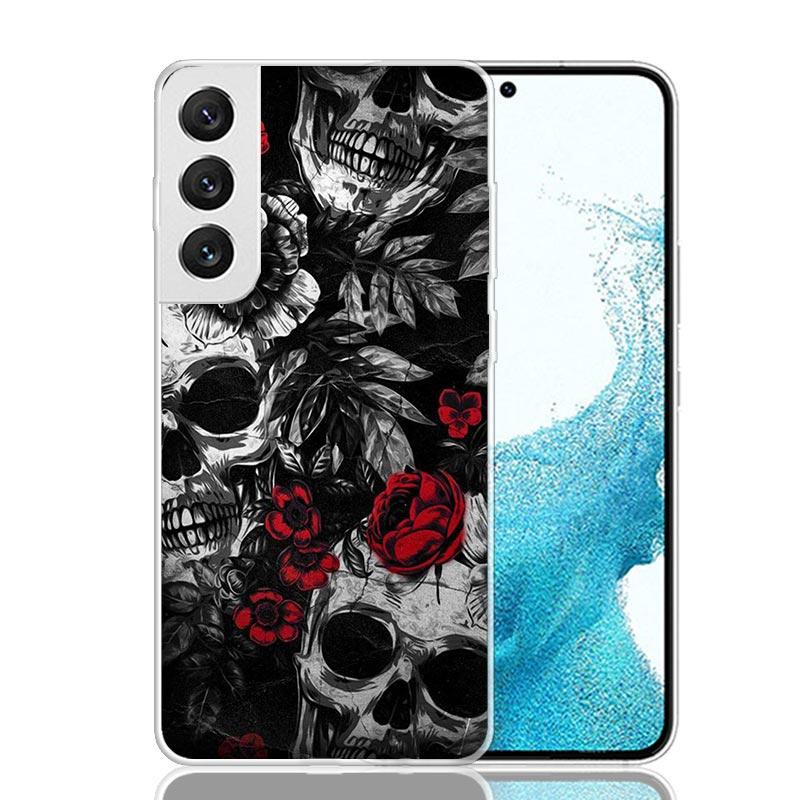 Human Skeleton Red Rose Phone Case For Samsung Galaxy S25 S24 S23 S22 S21 FE S20 Ultra S10 Plus Art Customized Coque Capa S24 S2