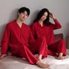 Couple's Red Long Sleeve Cardigan Pajama Set - Pure Cotton & Lycra