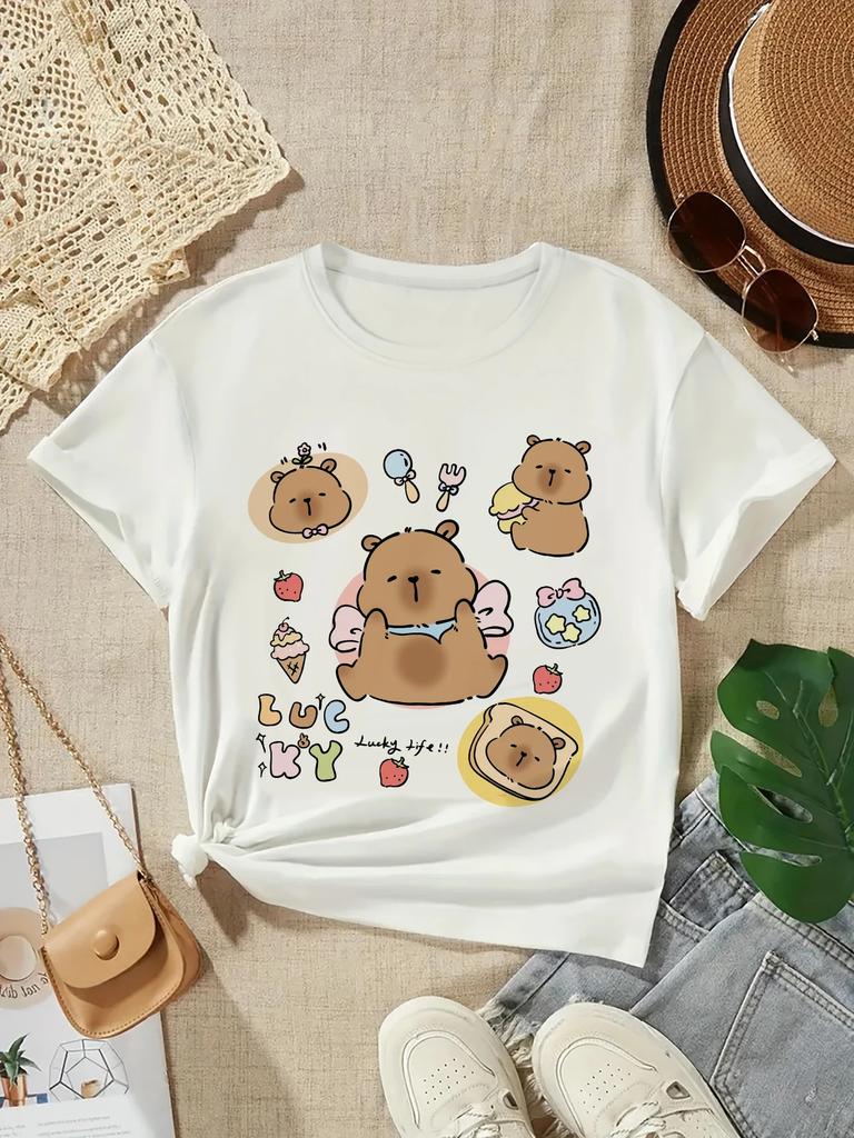 2025 Capybara Tshirt Kids Children TShirt capibara Cartoons Clothes Kid Girl Boy Capybaras T Shirt Baby Casual Top Clothes