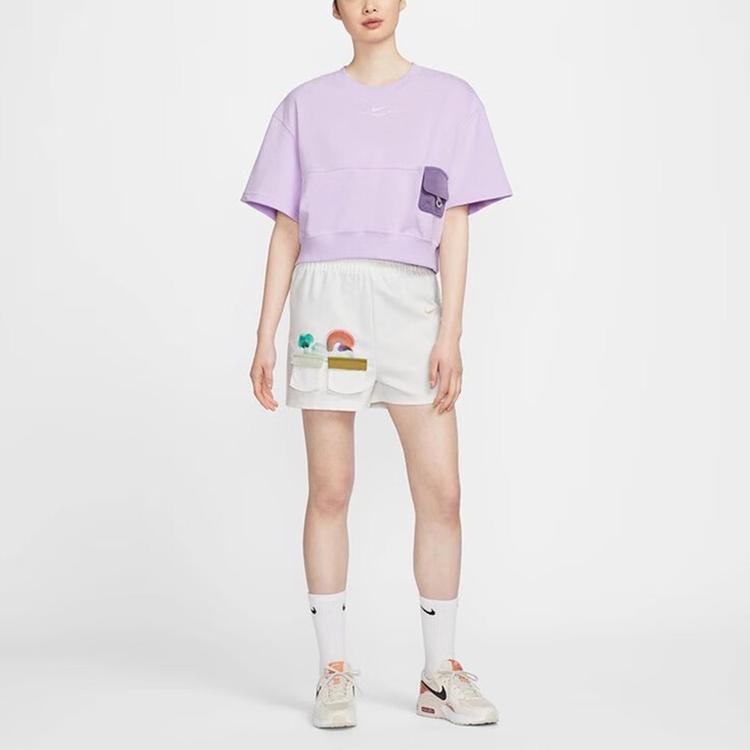 Nike Loose Breathable Sport Training Casual High Waist Round Neck Half Sleeve Drop Shoulder T-Shirt Women Tops Lavender-Purple HF6176-517
