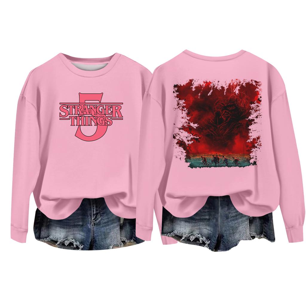 Damska codzienna bluzka typu pulower z okrągłym dekoltem i długim rękawem, z nadrukiem walentynkowym