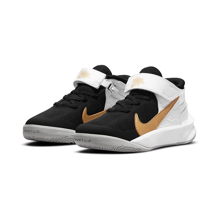 Nike Team Hustle D 10 FlyEase DD7302-002 Black White Gold Kids Basketball Shoes