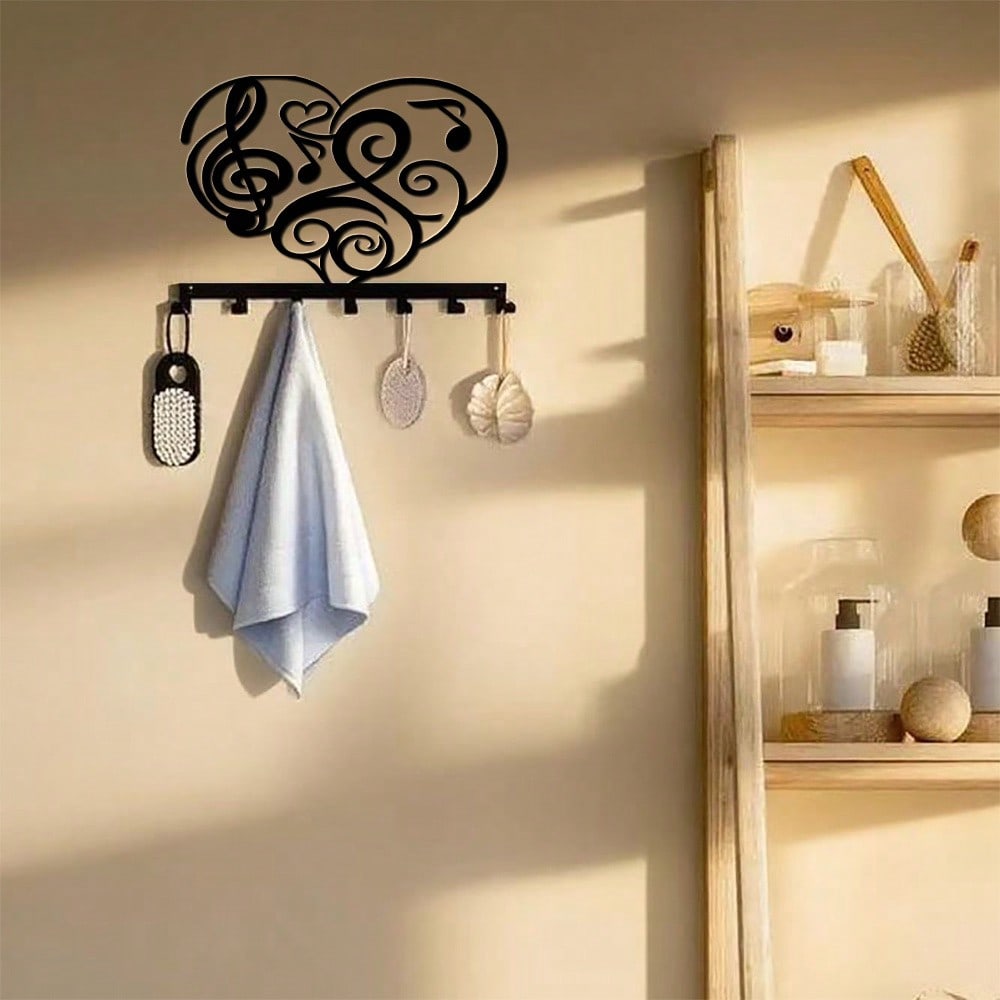 Music Theme Metal Key Hooks 7 Hooks Wall Mounted Rustproof Home Decor