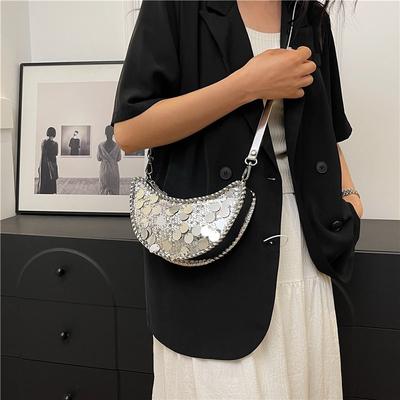 New Sequined Bag Women's Summer Shoulder Messenger Bag Texture Crescent Moon Dumpling Bag
