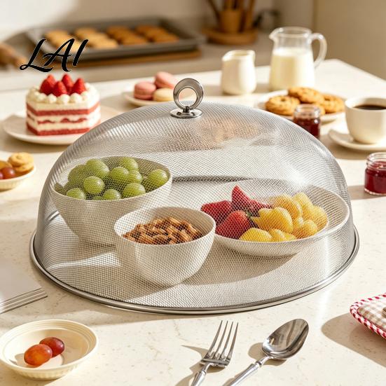 Portable Food Tent with Handle for Camping Stainless Steel Mesh Cover Handle Round Breathable Hot Dishes Protector Durable Guard And Fruit Platters