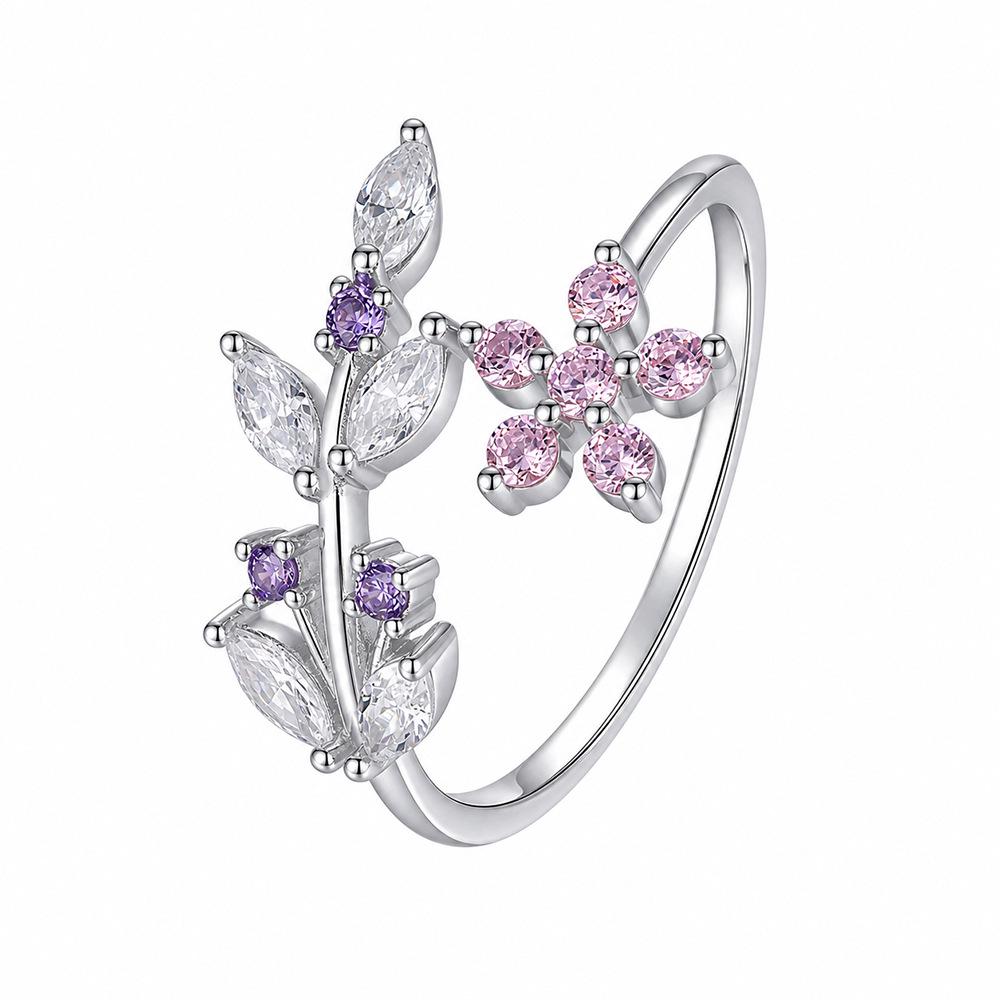 S925 Sterling Silver Mori Floral Leaf Open Adjustable Ring for Women - Sweet Niche Design