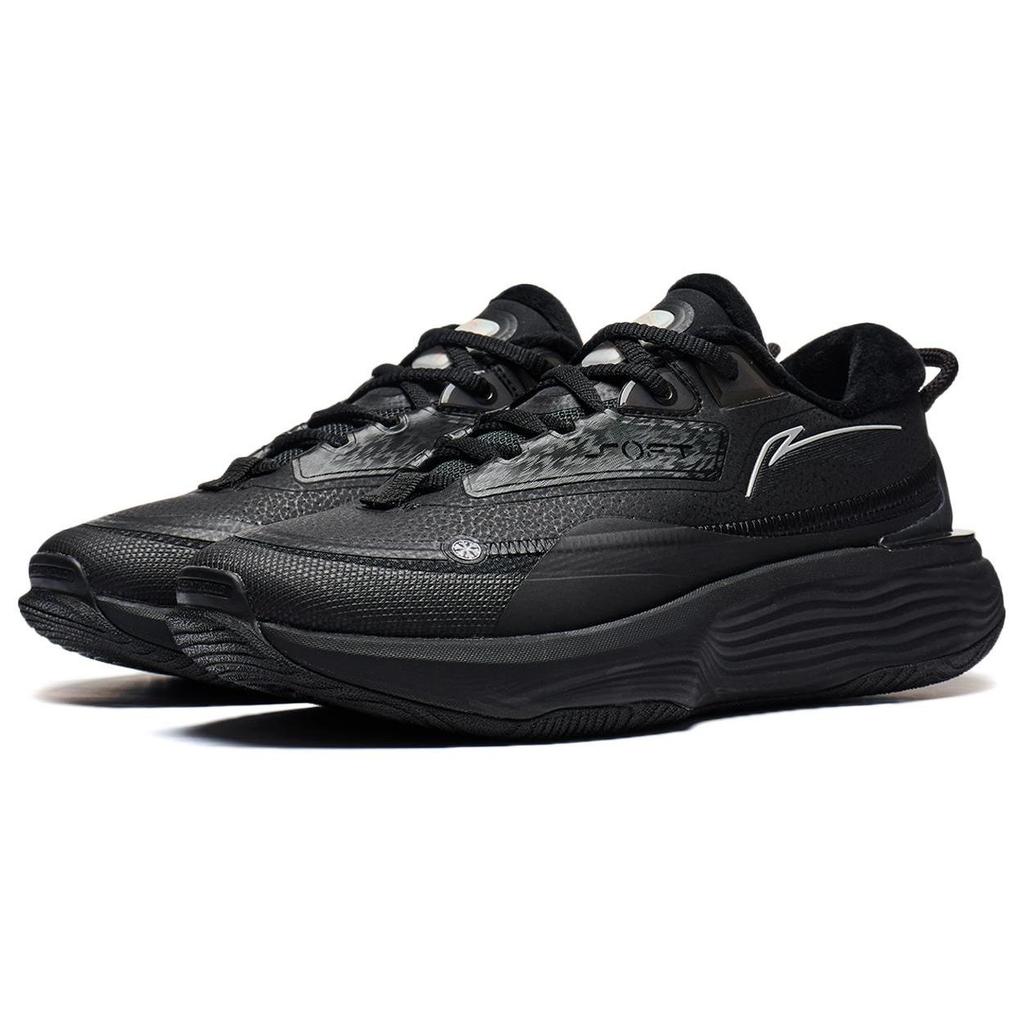 Li Ning Soft Warm Fleece Breathable Shock Absorbing Lightweight Low Top Casual Shoes Women sneaker Black AGLT124-2