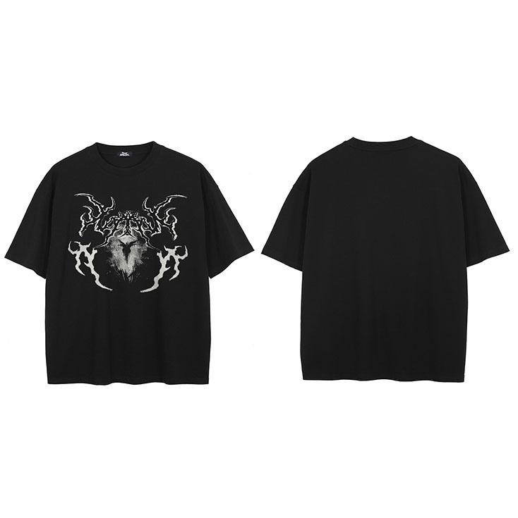 

Hip Hop Faded Black TShirt Streetwear Monster Devil Graphic T Shirt Printed Men Tshirt Cotton Tops Tees Hipster S