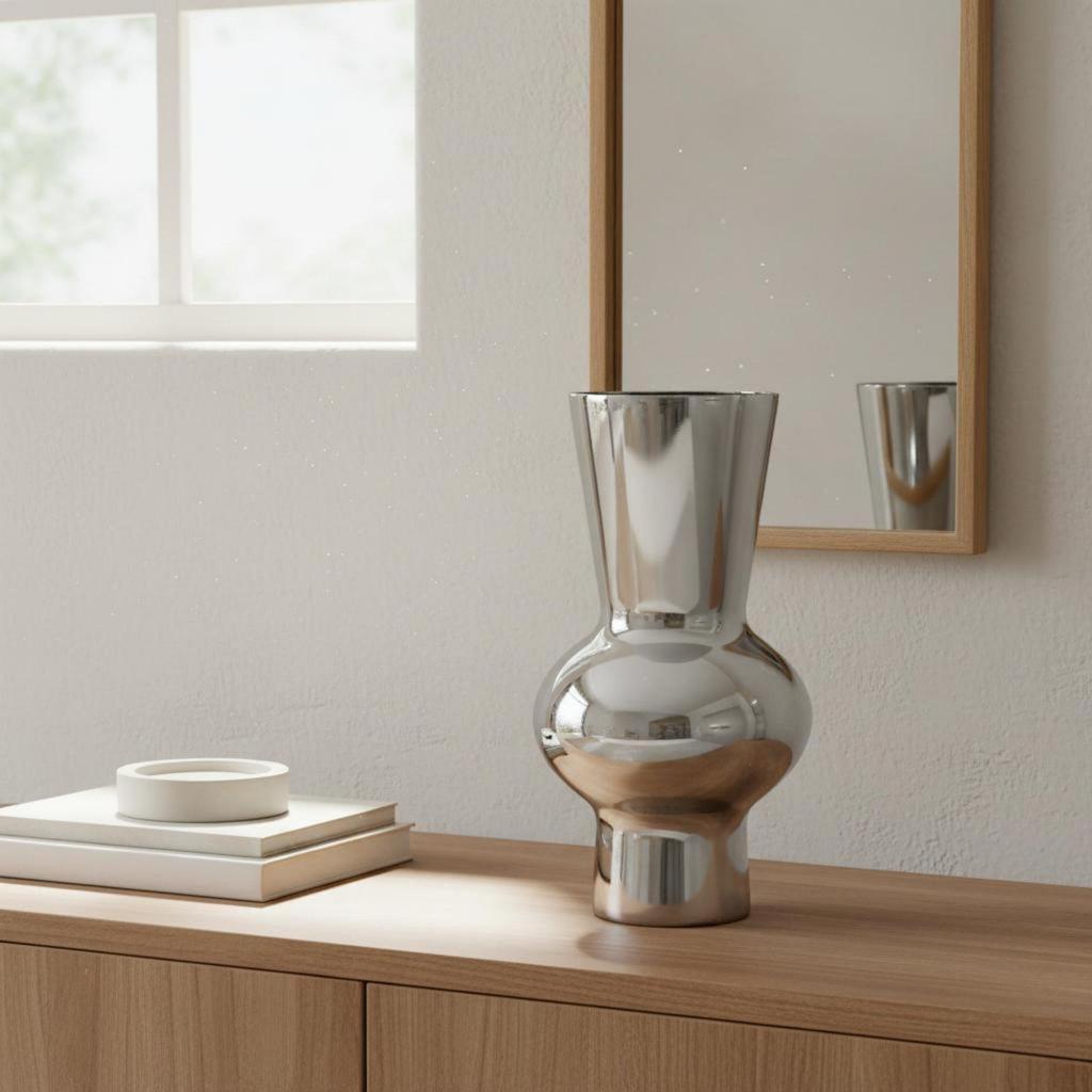 Silver Glass Vase Electroplated Finish Home Decoration for Living Room, Entryway