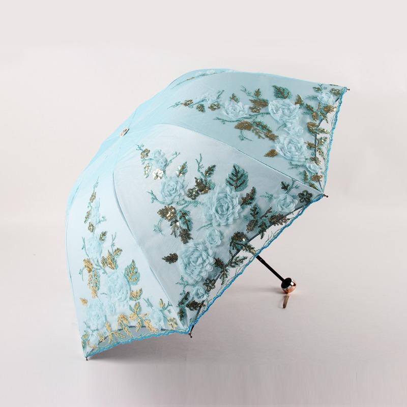 Three-Fold Double-Layer Embroidered Lace Umbrella 1821 Vinyl Sun Umbrella Parasol Uv Protection Umbrella