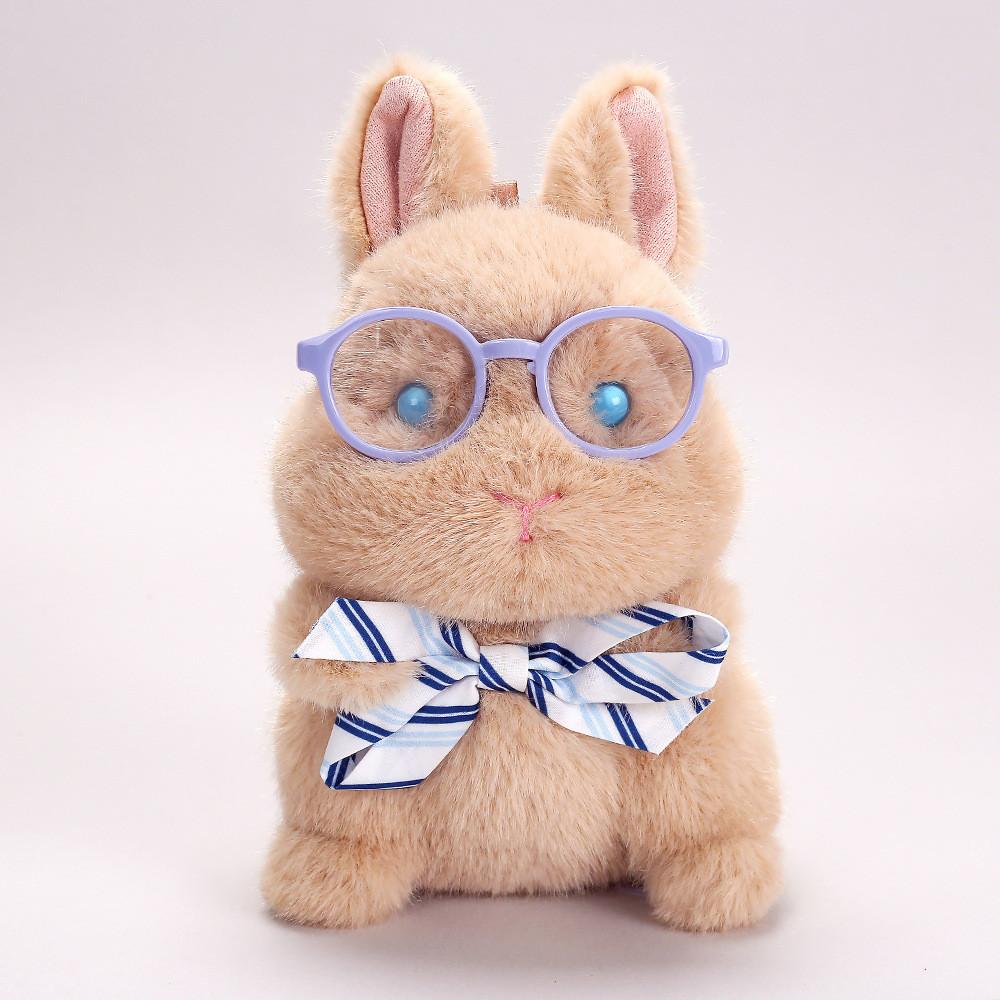 Plush Snowball Bunny Handheld Stress Relief Toy With Glasses For Kids And Adults