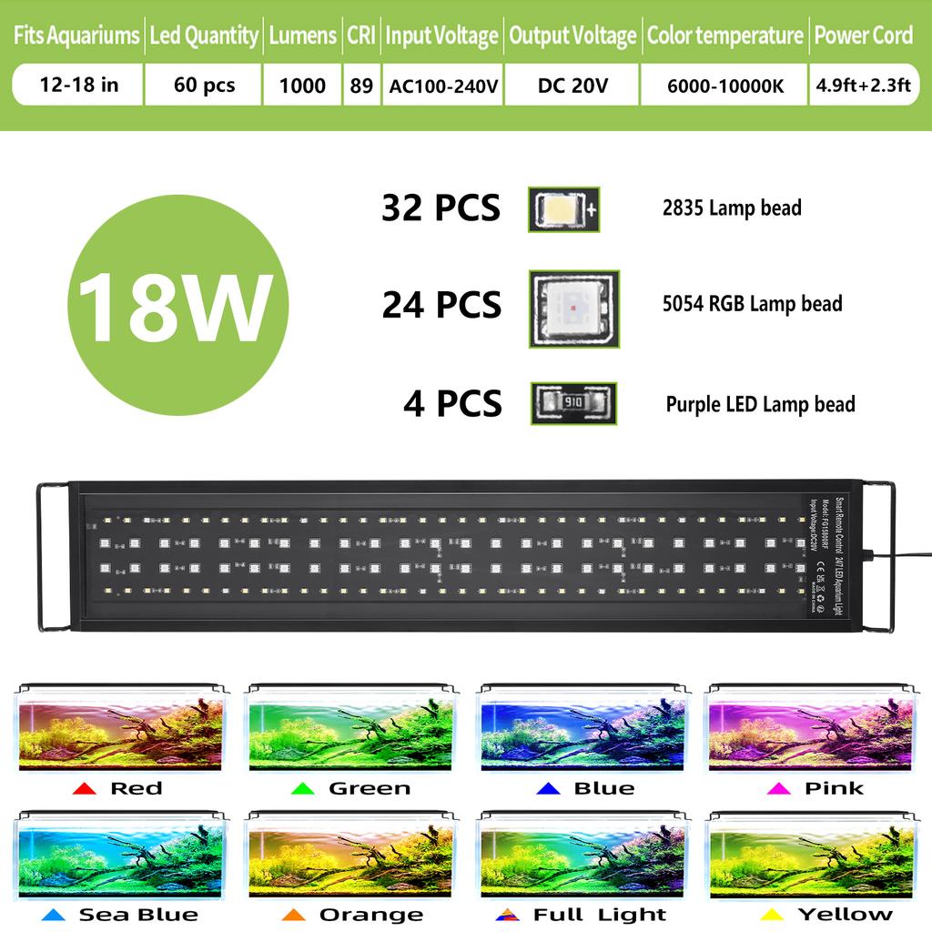 11-61cm Aquarium Full Spectrum With Remote Control LED Light Fish Tank DIY Color Brightness Weather Mode Plant Grow Light IP68