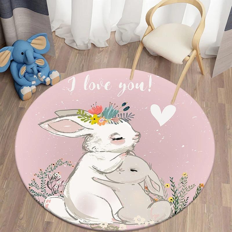 Cartoon Rabbit Round Rug Kids Bedroom Carpet Living Room Nonslip Floor Mat Sofa Table Rugs for Home Decor Rug