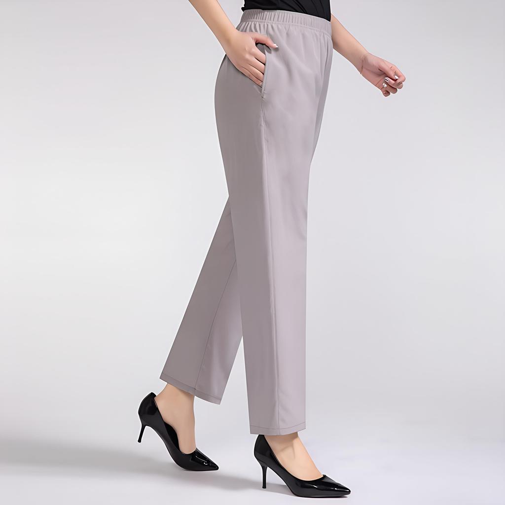 Women Summer High Waist Comfortable Elastic Waist Silk Pants