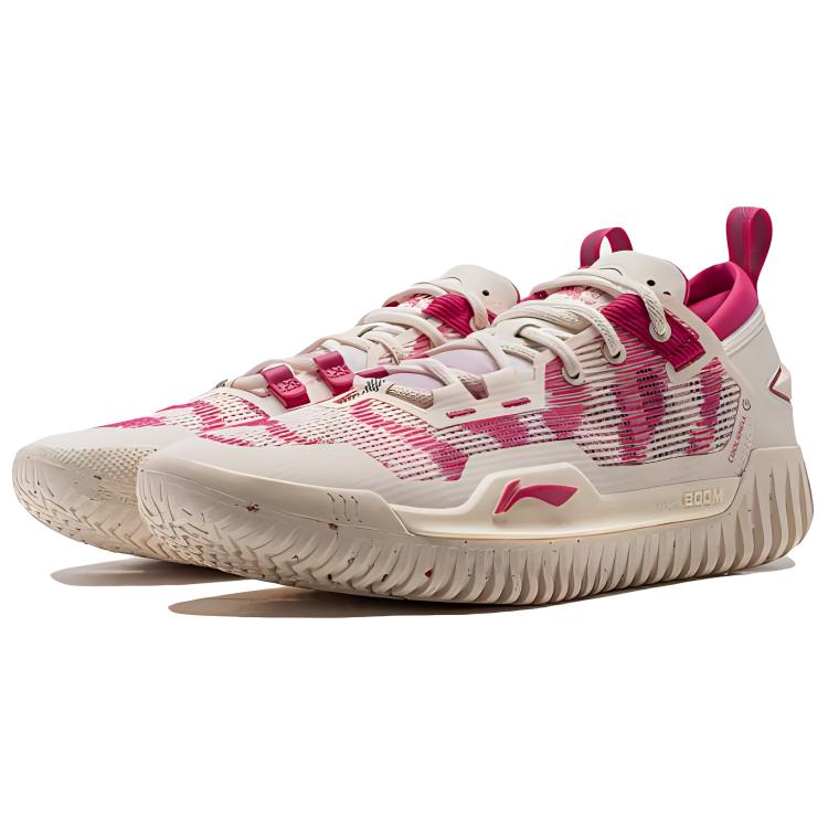 New LiNing BadFive 3 Low Cushioning Abrasion Resistant Lightweight Low Top Basketball Shoes Men's Beige White Pink ABFU005-7