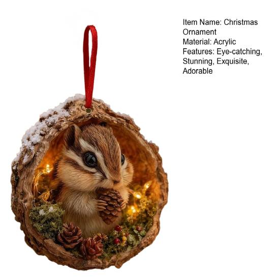 Yousheng Forest Animal Christmas Ornaments 2D Acrylic Woodland Creature Hanging Ornament Gift for Nature Lovers
