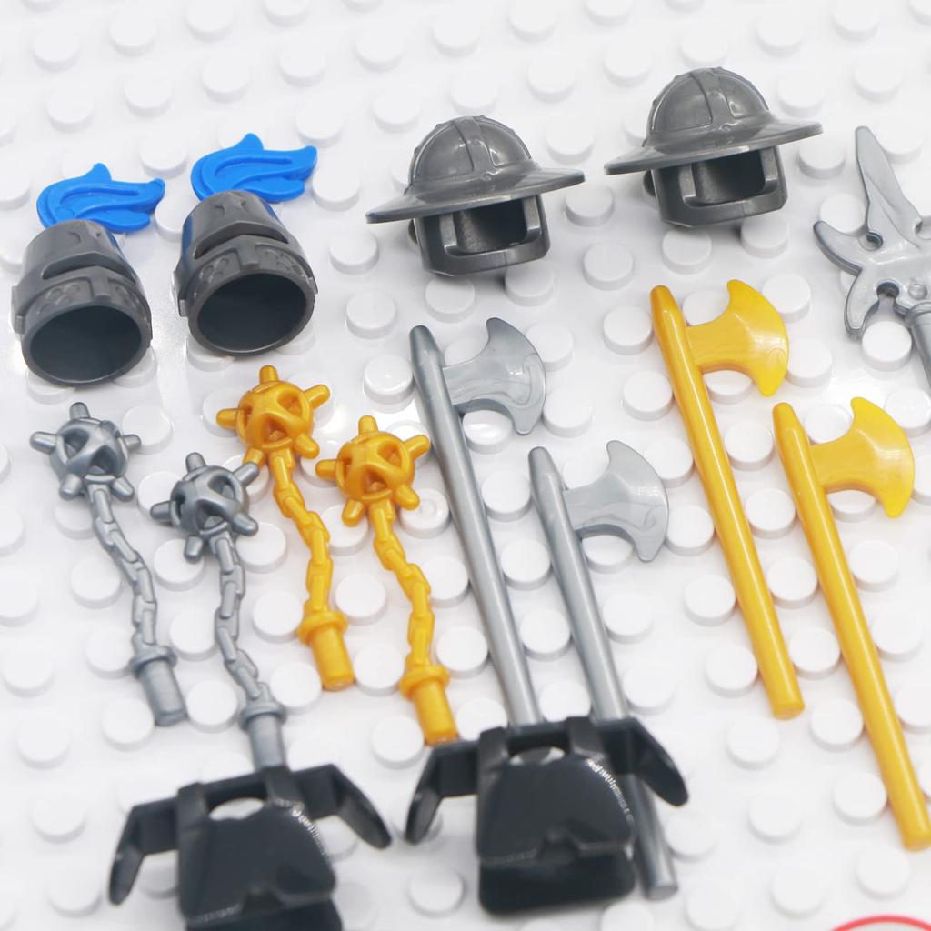 Mittelalterlicher Ritter Waffen Teile Set - Rüstung, Schwert, Helm, Pferd, Schild, Artilleriewagen - Bausteine Burg Figur Zubehör Set