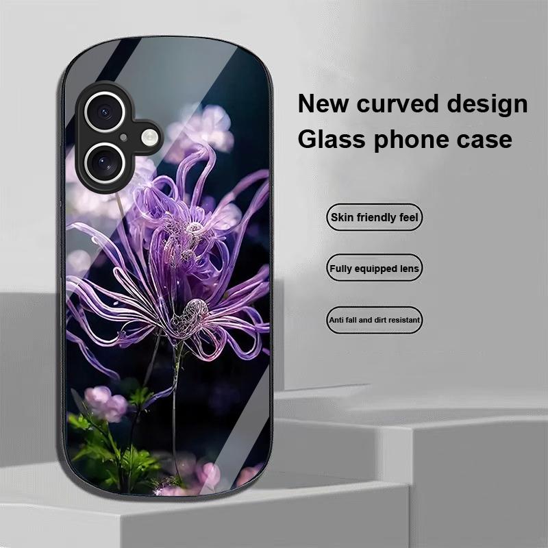 Goldene Pfingstrose Grün Für Apple IPhone 16 11 13 15 14 Pro Max 12 Mini 7 8 Plus XR X XS Ellipsenförmige Handyhülle aus gehärtetem Glas