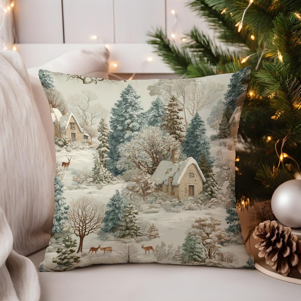 Home Decor Deer with Red Bow Christmas Pillow Cover Pattern Cushion Cover Suitable for Sofa Bedroom Car Pillow Cover
