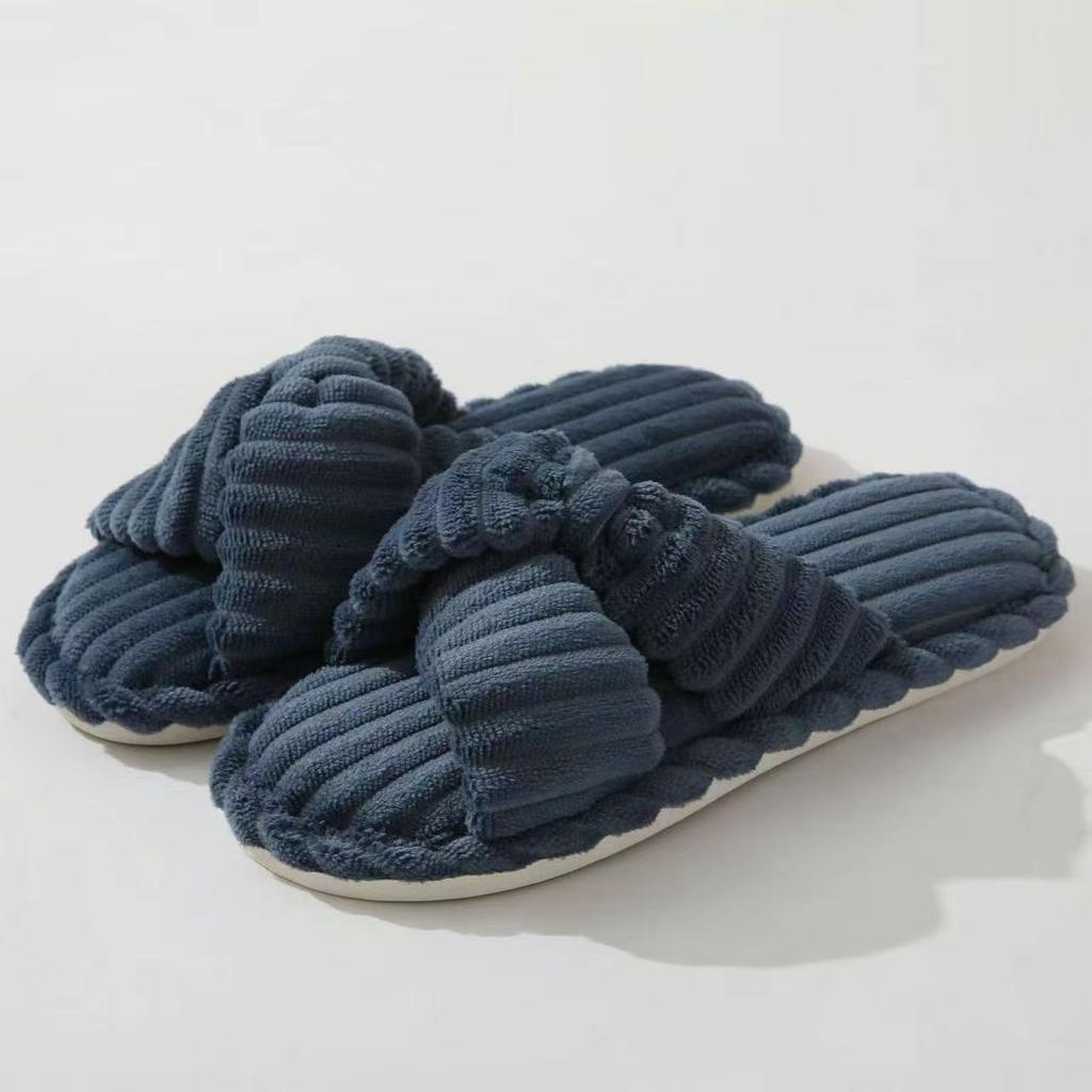 Fashion 2026 Women's Autumn/Winter New Cotton Non slip Home Slippers Warm Toe Cross Flat Bottom Slippers