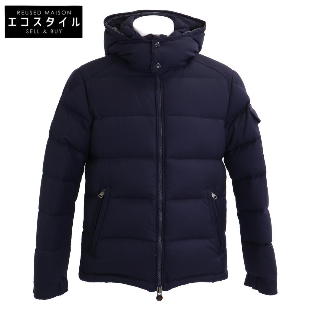 Moncler MONTGENEVRE Woll-Daunenjacke mit Kapuze Jacke 2 Marineblau Gebraucht