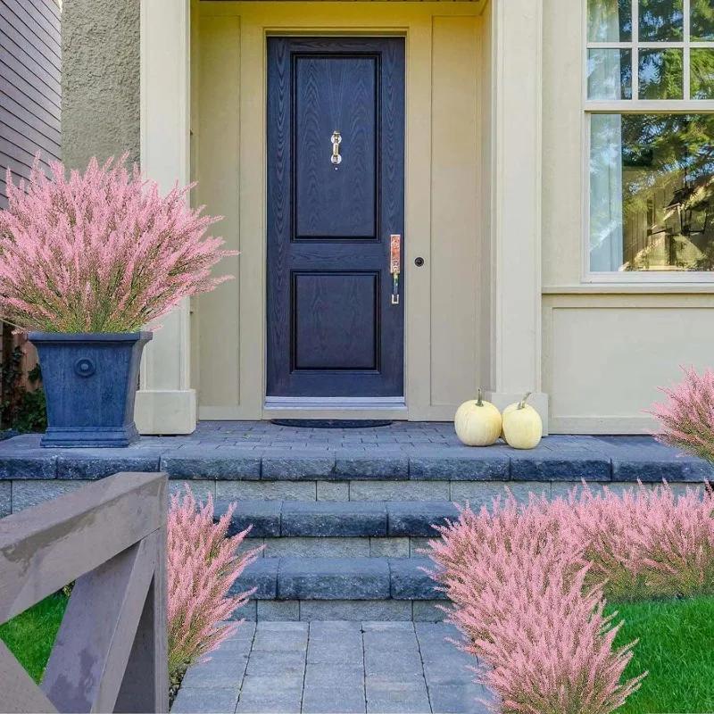 2-16PCS 5 Prong Lavender Artificial Flowers UV Resistant Fake Plant for Outdoor Garden Decor Faux Plastic Flower Home Decoration