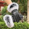Warm Leather Gloves for Women In Autumn and Winter Outdoor Riding PU Leather Color Rabbit Fur Mouth Plus Velvet Cold Proof Touch Screen Gloves