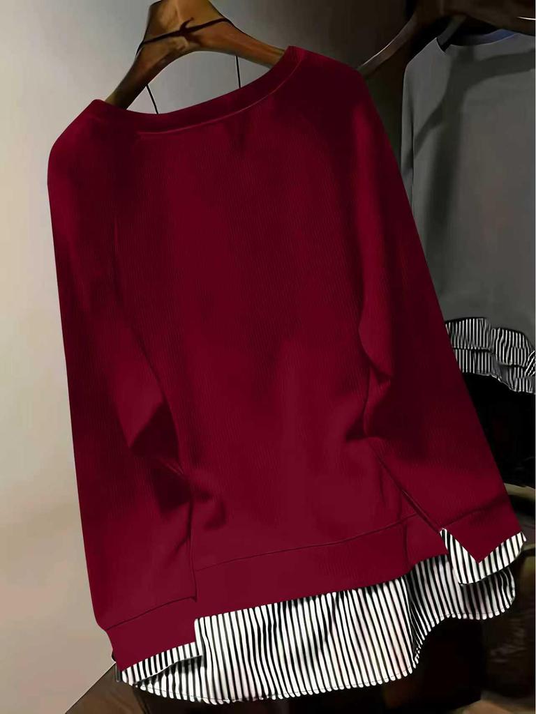 2025 Primăvară/Toamnă Casual Patchwork Gât Rotund Aspect Două Piese Elastic Moale Top