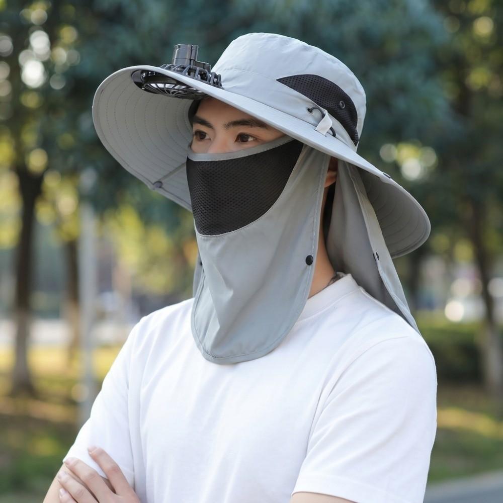 Windproof Neck Flap Bucket Hat Cooling Fan Hat for 3.7 V 500 mAh Lithium Battery Outdoor