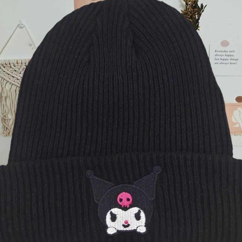 

Милая и уютная вязаная шапка-бини с кошачьими ушками, теплая и модная для зимы Kuromi Black