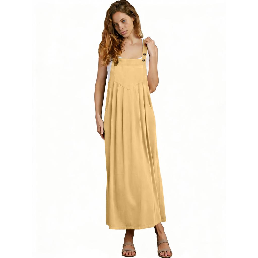 Dames Jurk, Eendelig, Kleur, Casual En Losse Pasvorm, Vintage Met Spaghettibandjes, Gemaakt Van Katoen En Linnen Mix.