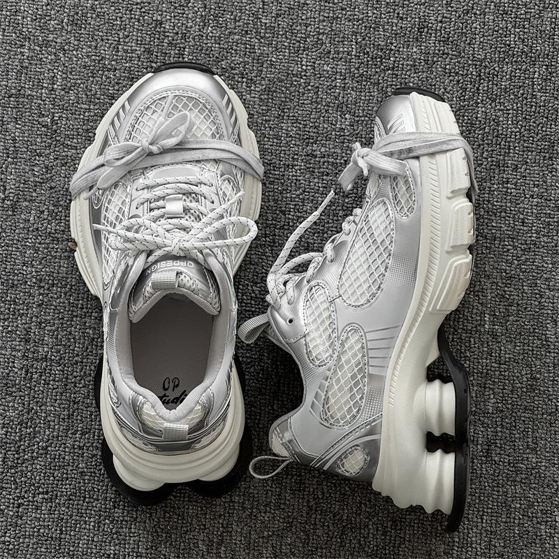 

Lin Yun platform dad shoes new spring and summer mesh breathable heightening sports shoes couple tide shoes Female 36 серебряный
