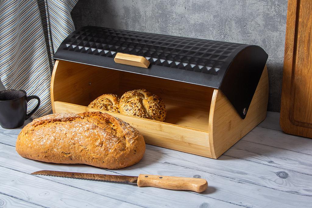 BAMBOO BREAD BOX WITH BREAD KNIFE 2773 BLACK