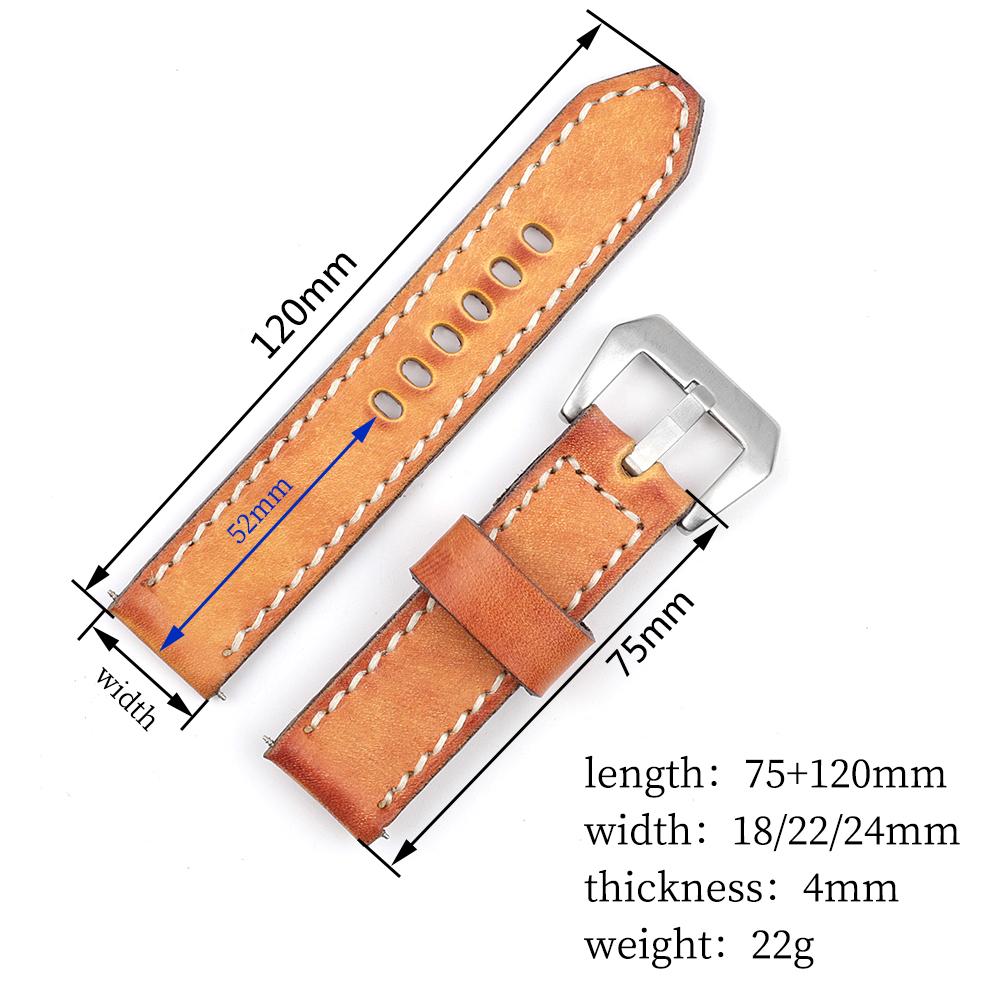 Retro Handmade Cowhide Leather Watch Strap 18mm 20mm 22mm 24mm Men Replacement Watch Band Wrist Bracelet Coffee Blue Tan