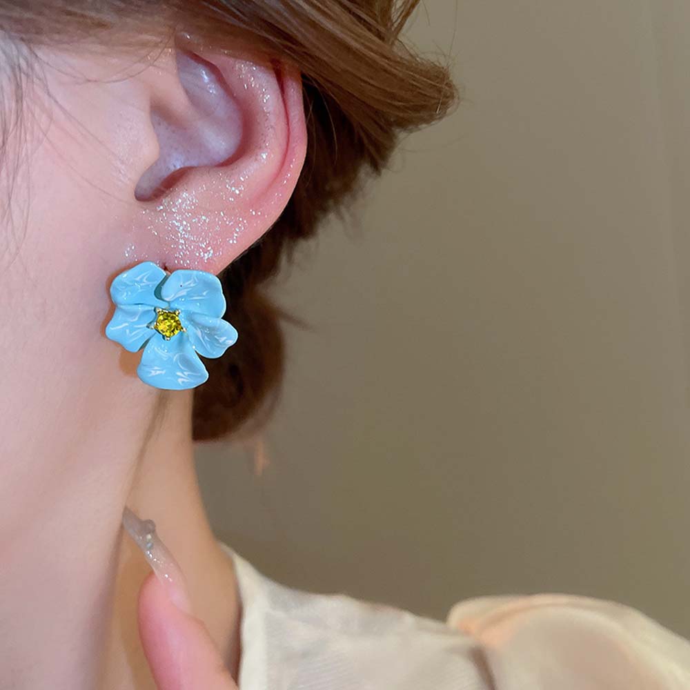 Ear Accessories Blue Flower Earrings Korean Style Flower Stud Earrings Flower Ear Studs  Party