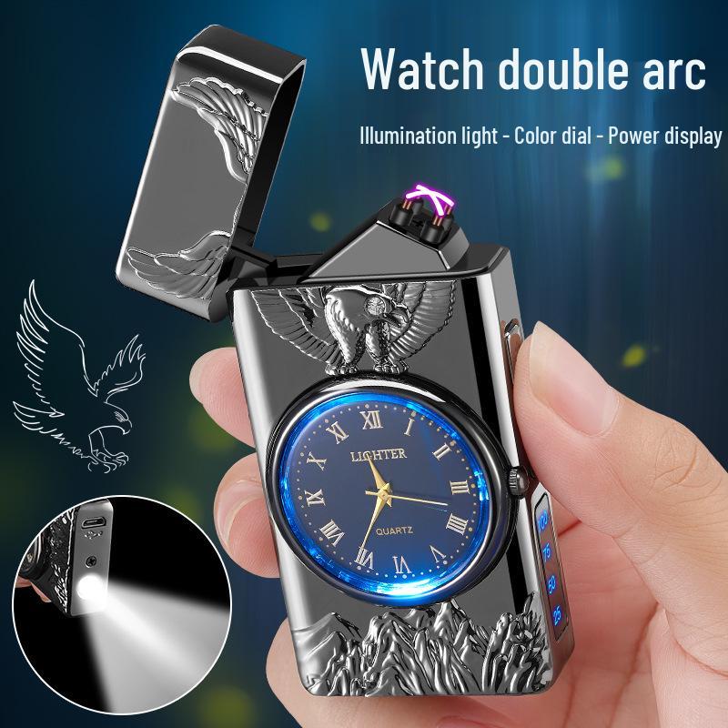 Eagle Design Dual Arc Lighter with Power Display & Lighting Strip - Ideal Gift for Boyfriend