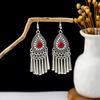 Peacock Tassel Earrings with Hollow Leaf Design in Retro Ethnic Style Imitation Silver for Women