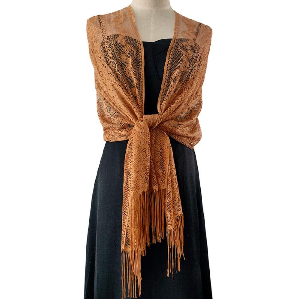 Wedding Shawl Tassel Scarves Cashew Floral Mesh Fringe Wraps  for Wedding Evening Party Dresses