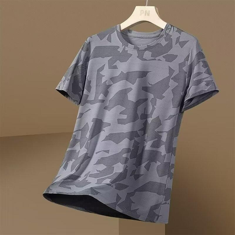

Men s Quick-Dry Camouflage Ice Silk T-Shirt - Summer Fashion Short Sleeve Sports Top 4XL сірий колір
