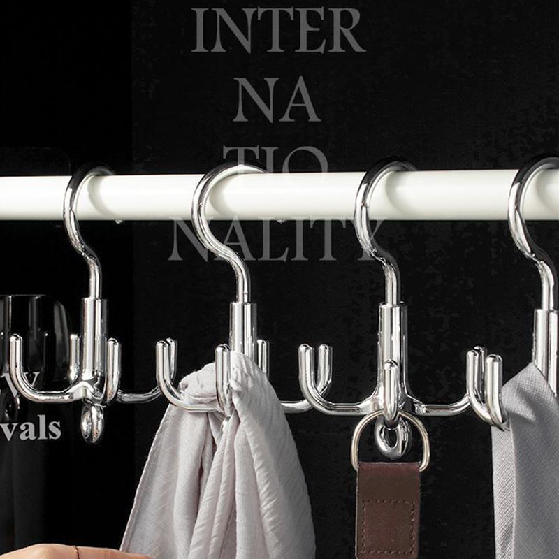 Waterproof 360° Rotating Clothes Hook Punch Free 4-Claw Adhesive Hanger for Shower Bathroom Kitchen Wall