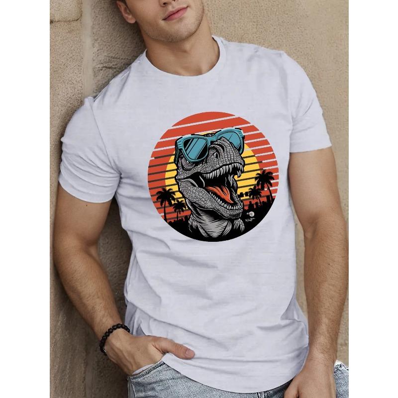 European sizes Fashion Glasses Stylized Dinosaur Illustration Men's Short Sleeve T-shirt Summer T-shirt Top