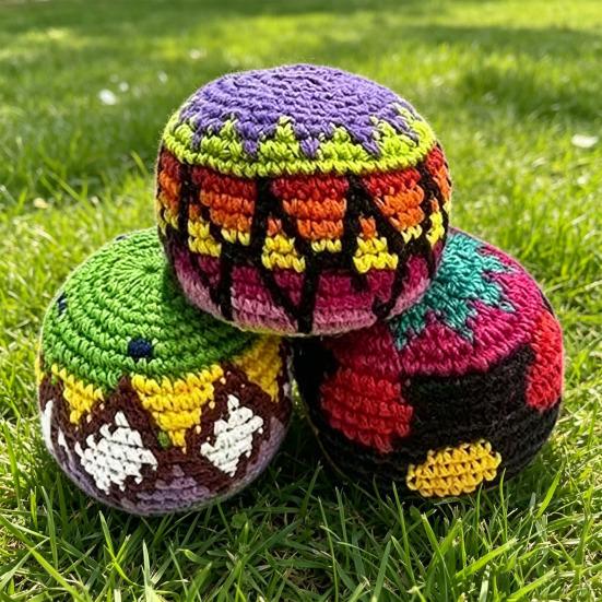 Hand Knitted Juggling Balls Set Crochet Hacky Footbag for Kids Adults Colorful Mixed Patterns Crochet Sensory Ball for Outdoor Play Party Favors