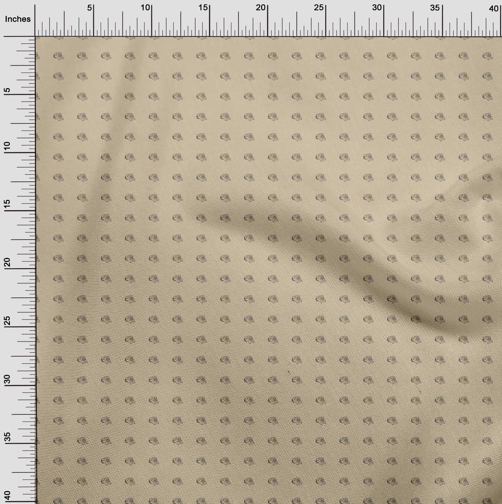 oneOone Cotton Flex Light Beige Fabric Retro Telephone Dress Material Fabric Print Fabric By The Yard 40 Inch