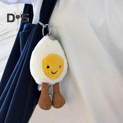 Happy Boiled Egg Stuffed Toy Fun Egg Stuffed Animal for Foodies Sports Fans Playful Expression Doll with Lanyard