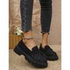 Women's Slip-On Loafers, Patterned Round Toe Casual Leather Shoes, Plus Size British Style Flats