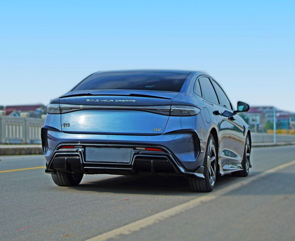 Compatible with BYD Seal EV DC: Rear & Front Bumpers, Front Lip Spoiler, Side Skirts, Rear Spoiler, Black Bright Strips.
