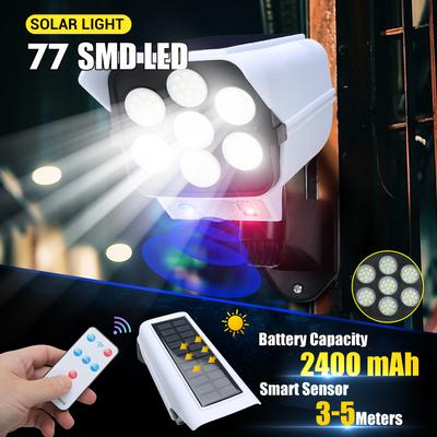 2400MAH LED Solarlamp Bewegingssensor Draadloos Wand Nachtlampje met Afstandsbediening Buiten Waterdicht Tuinplaats Dummy Camera Lantaarn