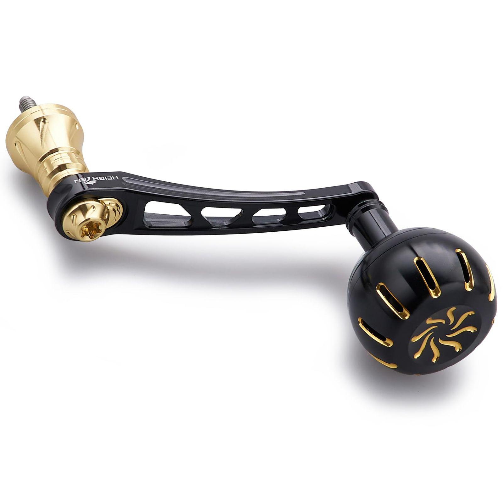 Used New HEIGHTEN 65-70mm variable reel handle with 35/38mm knob for Shimano Daiwa general purpose spinning reel Chrysant Series (Black & Gold)