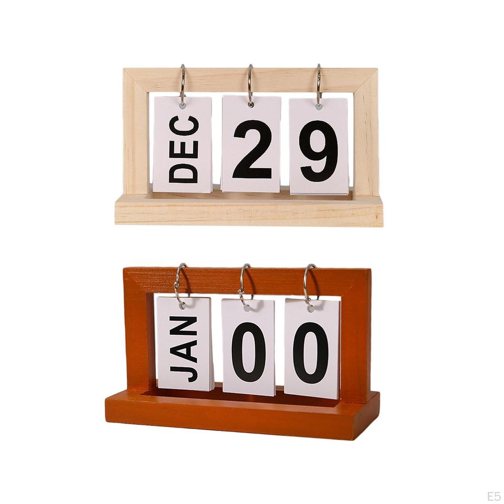 Desk Calendar Desktop Artwork Vintage Standing Decoration ,Flip Wooden